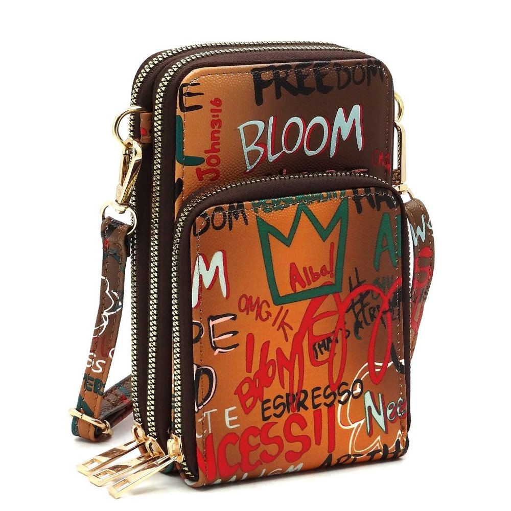 Trendy Graffiti Print Cell Phone Purse Crossbody Bag